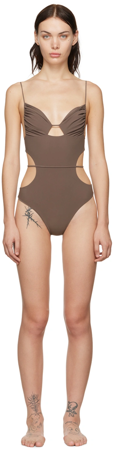 Nensi Dojaka Ssense Exclusive Taupe One-piece Swimsuit In 492 Desert Palm