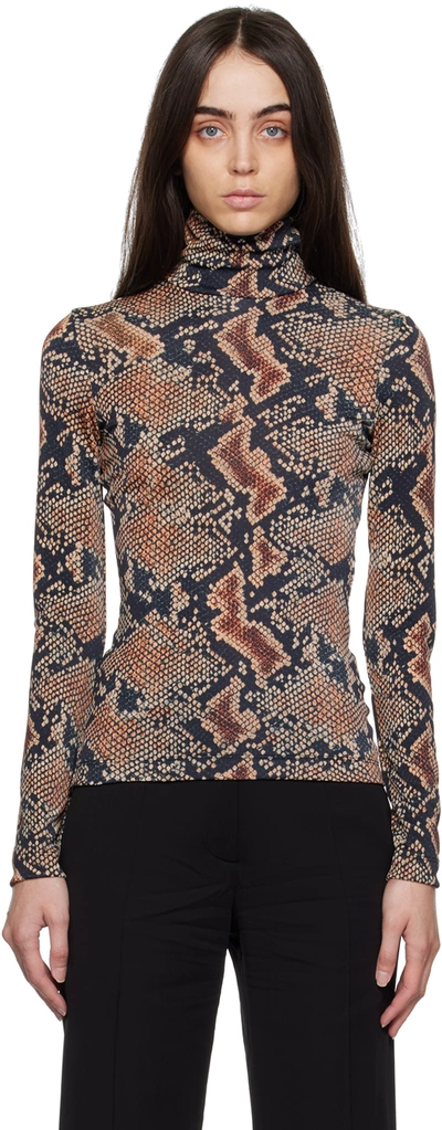 Atlein Black Snake Print Turtleneck In C0924 Snake Print Na