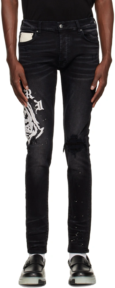 Amiri Wes Lang Reaper Logo Cotton Denim Jeans In Aged Black