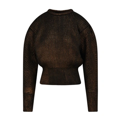 Rochas Lame' Crewneck With Puff Sleeves In Black