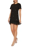 LIKELY MARULLO CRYSTAL & FEATHER TRIM MINIDRESS