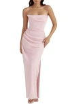 House Of Cb Adrienne Satin Strapless Gown In Pink Quartz