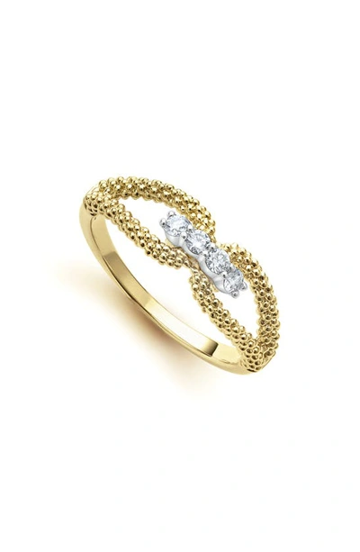 Lagos 18k Gold Superfine Caviar Beading And Diamond Ring In Gold Diamond