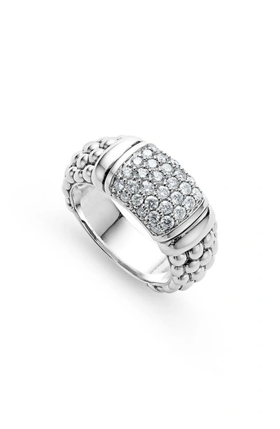 Lagos Pavé Diamond And Sterling Silver Caviar Bead 9mm Band Ring