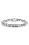 Lagos Sterling Silver Signature Caviar Pave Diamond Station Bracelet In Silver Diamond