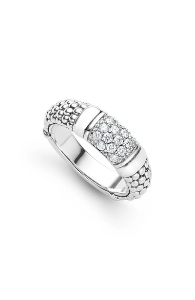 Lagos Pavé Diamond And Sterling Silver Caviar Bead 6mm Band Ring In Silver Diamond
