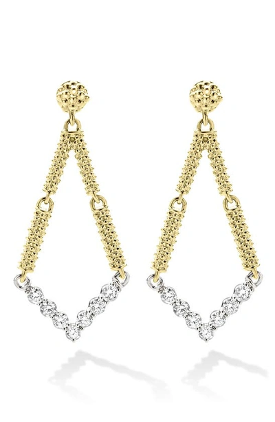 Lagos 18k White & Yellow Gold Signature Caviar Diamond Drop Earrings In Gold/white