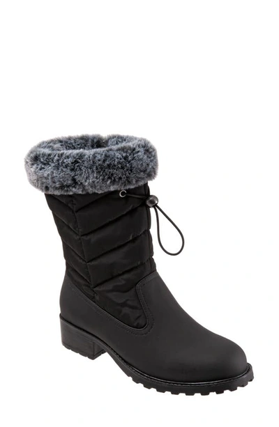Trotters Bryce Faux Fur Trim Winter Boot In Black