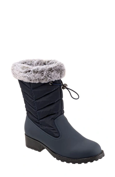 Trotters Bryce Faux Fur Trim Winter Boot In Navy