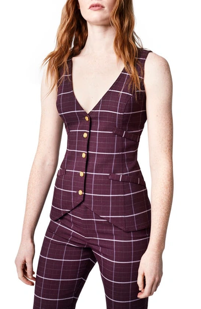 Smythe Check Button-front Waistcoat In Mulberry Plaid