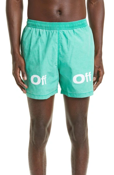 Off-white Bounce Logo Print Swim Shorts In Green