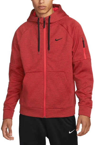 Nike Men's  Therma Therma-fit Full-zip Fitness Top In Team Red/ Red/ Black