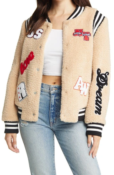 Azalea Wang Faux Fur Bomber Jacket In Beige