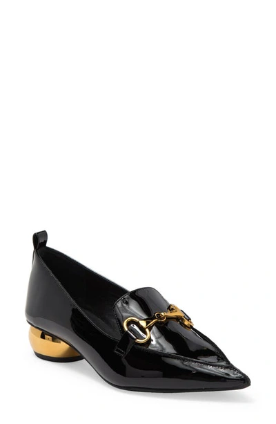 Jeffrey Campbell Viona Pointed Toe Loafer Pump In Black Patent