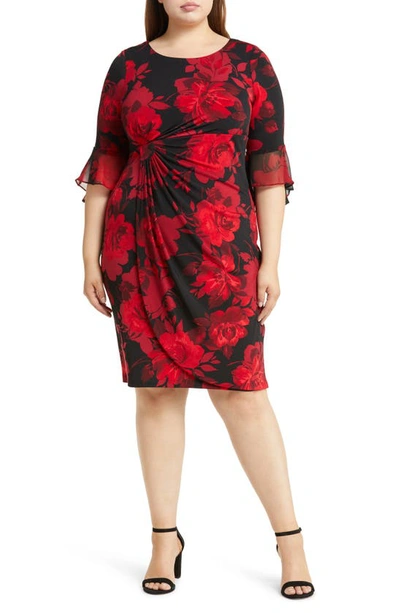 Connected Apparel Ity Faux Wrap Dress In Red