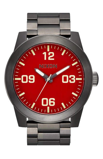 Nixon The Corporal Bracelet Watch, 48mm In Red / Gunmetal