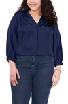 Vince Camuto Rumple Satin Blouse In 407 Classic Navy