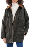 Barbour Highclere Hooded Mid Length Waxed Jacket In Olive