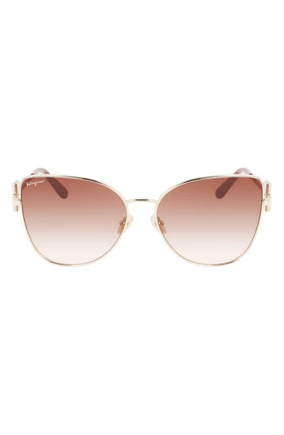 Ferragamo 60mm Gradient Cat Eye Sunglasses In Gold/ Brown Gradient
