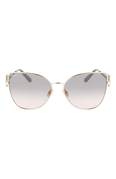 Ferragamo 60mm Gradient Cat Eye Sunglasses In Rose Gold/ Grey Rose Gradient