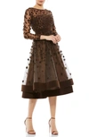 Mac Duggal Embellished Illusion High Neck Long Sleeve Fit & Flare Dress In Coffee