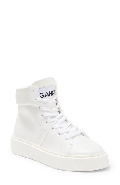Ganni Sporty Mix Cupsole High Top Velcro Sneaker In Egret