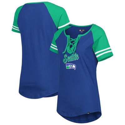 New Era Women's  Royal, Green Seattle Seahawks Legacy Lace-up Raglan T-shirt In Royal,green