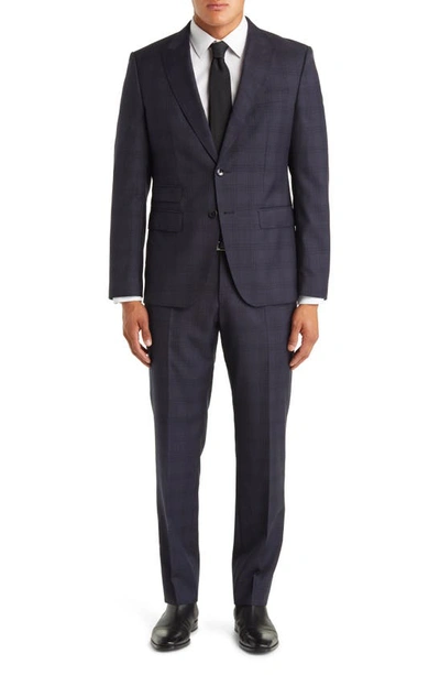 HUGO BOSS Size 40 Regular Grey Taupe Nailhead Virgin Wool Suit main image 0