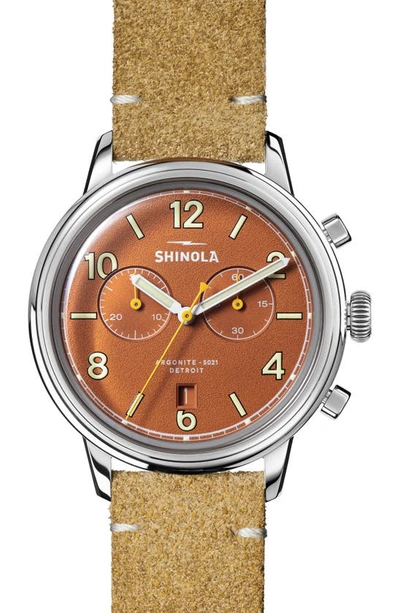 Shinola Men's Traveler Chronograph Leather Watch, 42mm In Burnt Orange