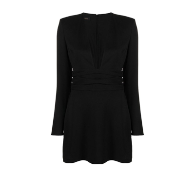 The Andamane Kate Deep V Neck Crepe Mini Dress In Black