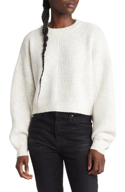 Topshop Contrast Rib Panel Crop Sweater In Beige