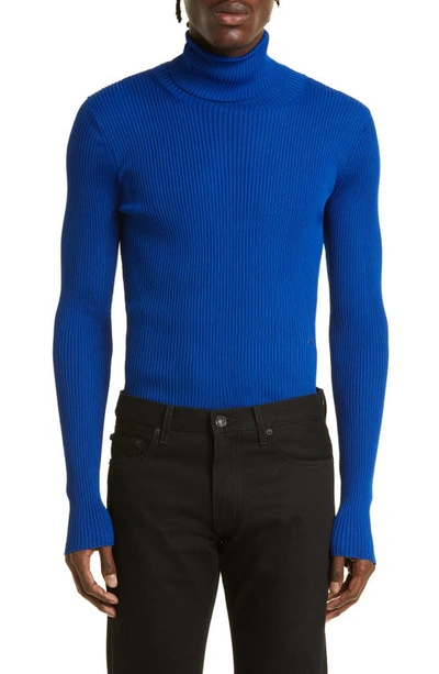 Off-white Helvet Fine Gauge Rib Turtleneck Sweater In Blue