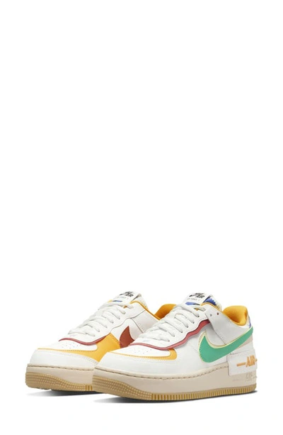 Nike Air Force 1 Shadow Leather Trainers In Summit White/neptune Green/yellow Ochre
