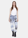 Blue Revival Plaid Patchwork Straight Jeans In Black
