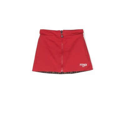 Fendi Kids' Red Ff Logo Reversible Skirt