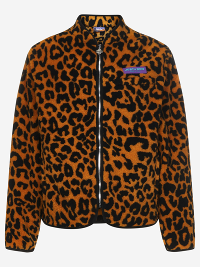 Just Don Leopard Print Tech Fleece Zip-up Jacket In Orange