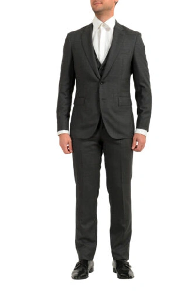 Pre-owned Hugo Boss Men's "fharverson2garvin2we" Gray Slim Fit 100% Wool Three Piece Suit