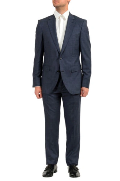 Pre-owned Hugo Boss Men's "t-jarrod/lone" Regular Fit Plaid 100% Wool Two Button Suit In Blue