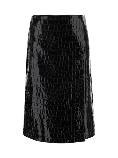Dolce & Gabbana Black Crocodile Motif Flared Skirt
