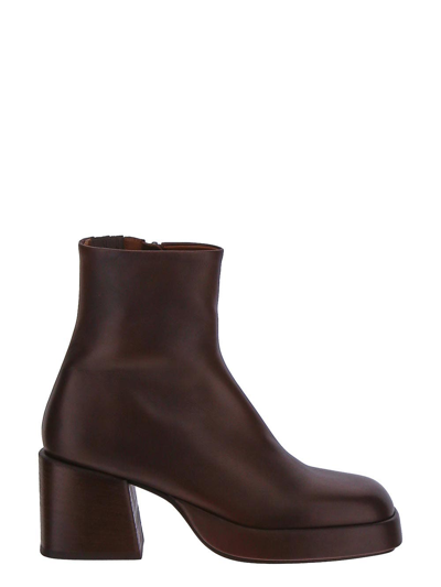 Marsèll Plattino Leather Ankle Booties In Dark Brown