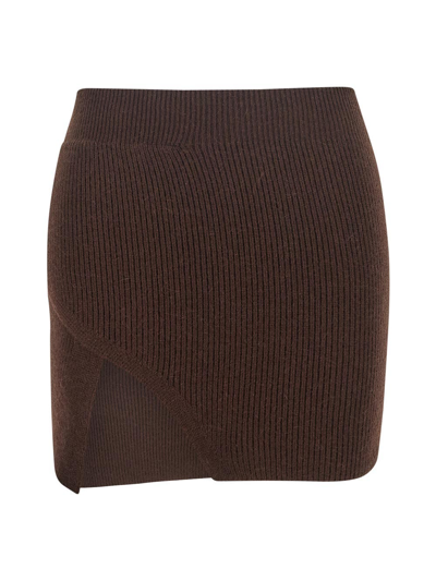 Laneus Mini Knit Slit Skirt In Brown