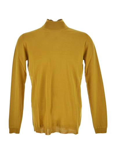 Goes Botanical Mock Neck Sweater In Dark Yellow