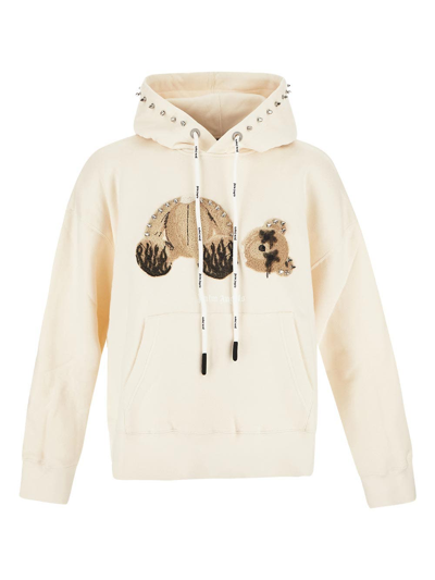 White Hoodie Palm Angels Teddy Pullover Palm Angels Stud
