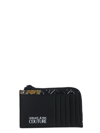 Versace Jeans Couture Black Graphic Card Holder In Eg89 Black/gold