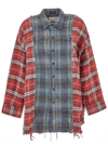 R13 Patchwork Plaid Cotton Flannel Work Shirt In Red