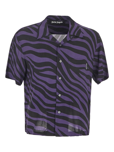 Palm Angels Zebra Bowling Shirt In Purple
