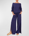 Everyday Ritual Riley Slit Wide-leg Cotton Gauze Pants In Indigo