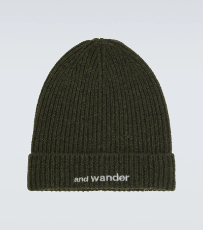 And Wander Khaki Shetland Wool Beanie