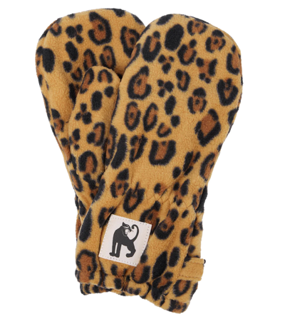 Mini Rodini Kids' Leopard-print Fleece Mittens In Beige