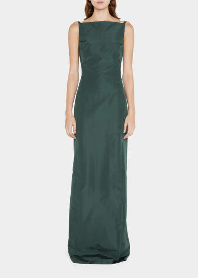 Ralph Lauren Krystina Silk Column Evening Gown In Green